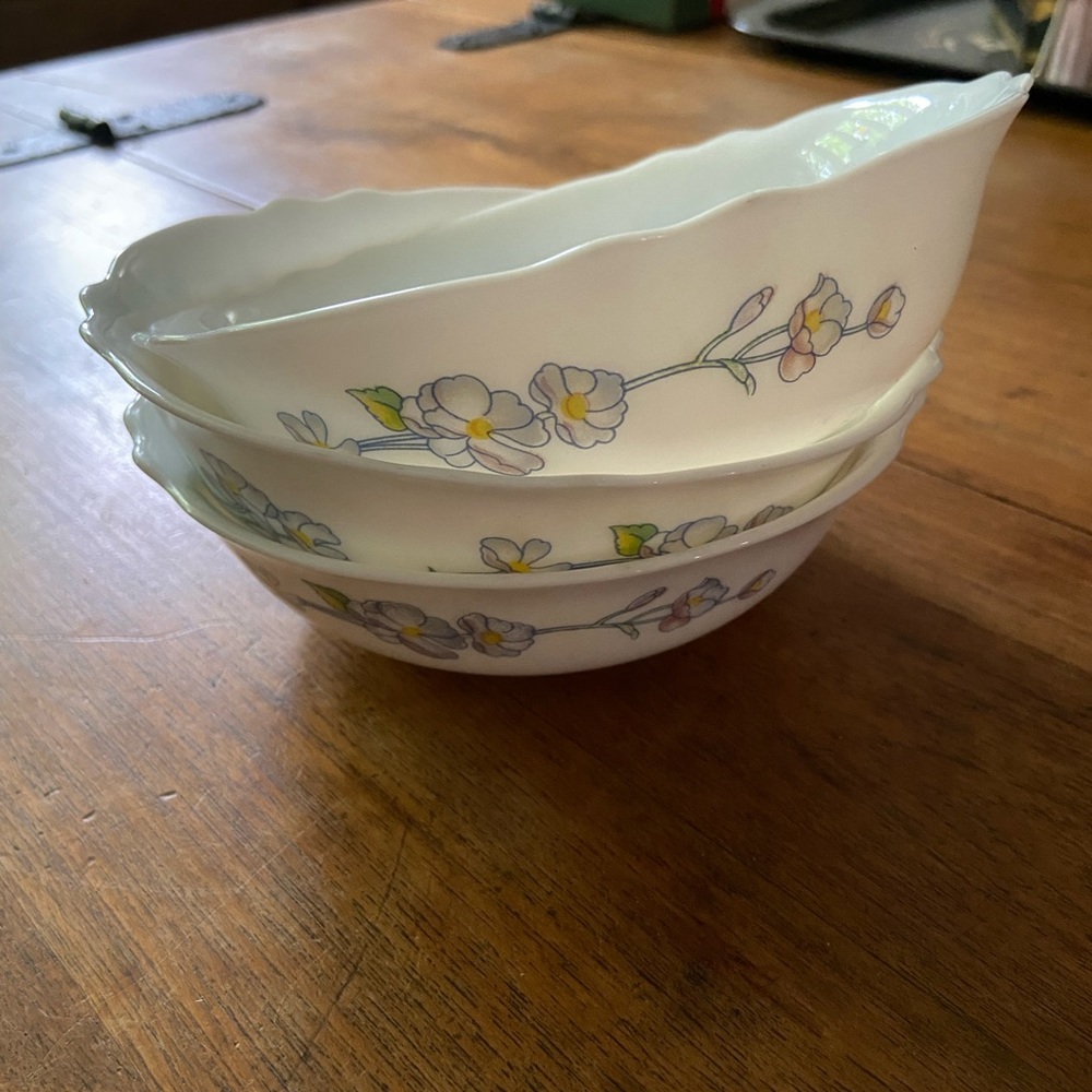 3 Vintage Arcopal Blue Flowers Salad Bowls
